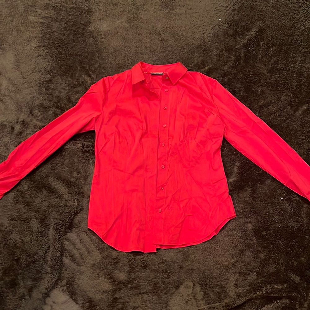 Red shirt size small button up collar cotton shirt.